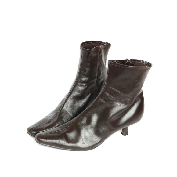Brown Faux Leather Y2K / Witchy heeled boots size 8 - GUC - Picture 1 of 11